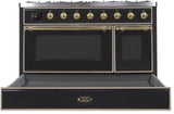 Majestic II 48 Inch Dual Fuel Liquid Propane Freestanding Range in Glossy Black with Brass Trim