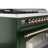 Nostalgie II 48 Inch Dual Fuel Natural Gas Freestanding Range in Emerald Green with Copper Trim