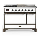 ILVE UM48FSQNR3WHBLP Majestic III 48 inch Dual Fuel Range with 5 Black Brass Burners, Griddle and French Top, Dual Function Burner up to 25,000 BTU (Liquid Propane, Solid Door, White, Burnished)