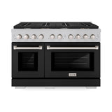 ZLINE 48 in. 6.7 cu. ft. 8 Burner Double Oven Gas Range in DuraSnow' Stainless Steel with Black Matte Doors (SGRS-BLM-48)