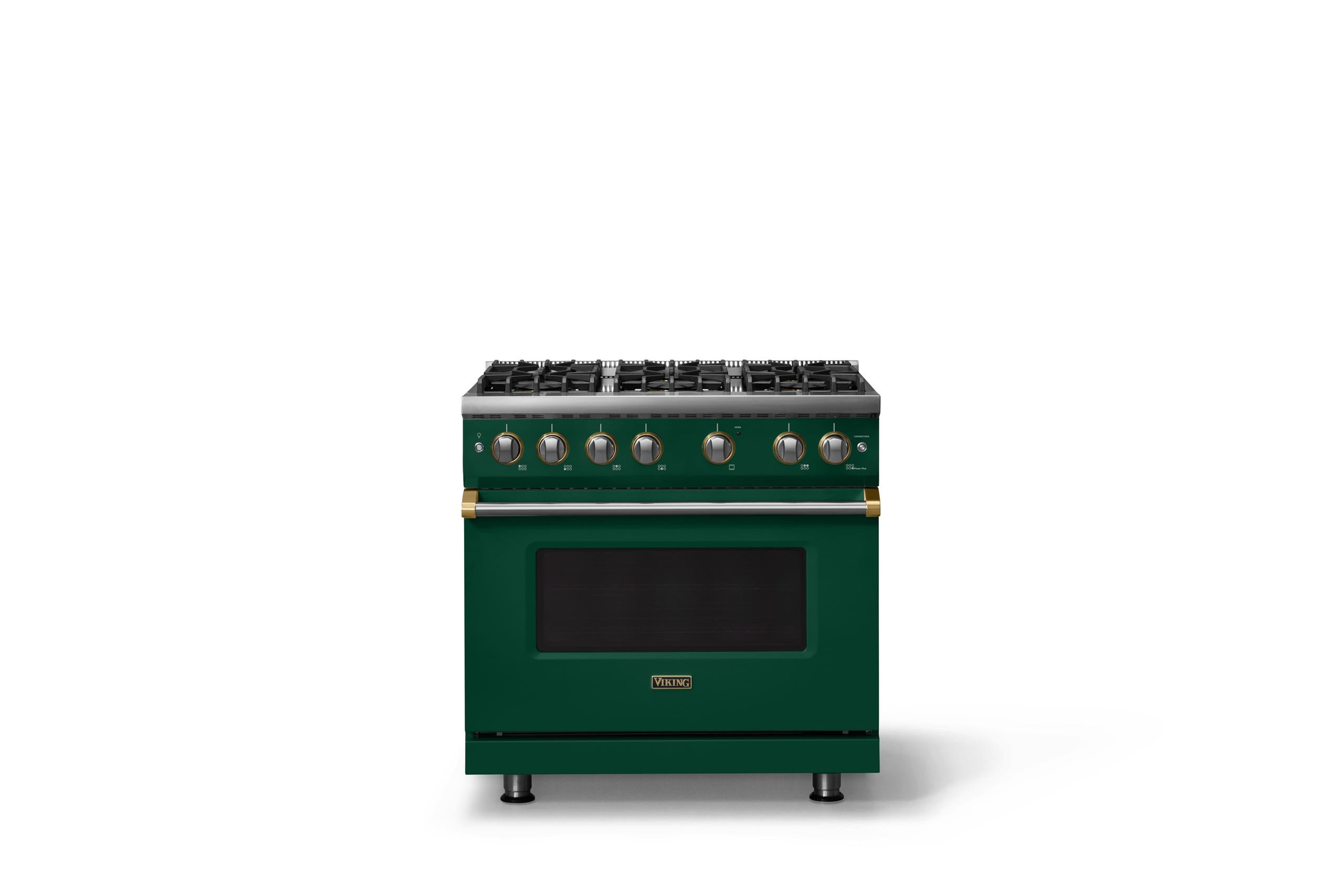 36"W. Sealed Burner Gas Range (Burner: 6b, Finish: Ivy, Trim: Brushed Brass, Fuel: Natural Gas)