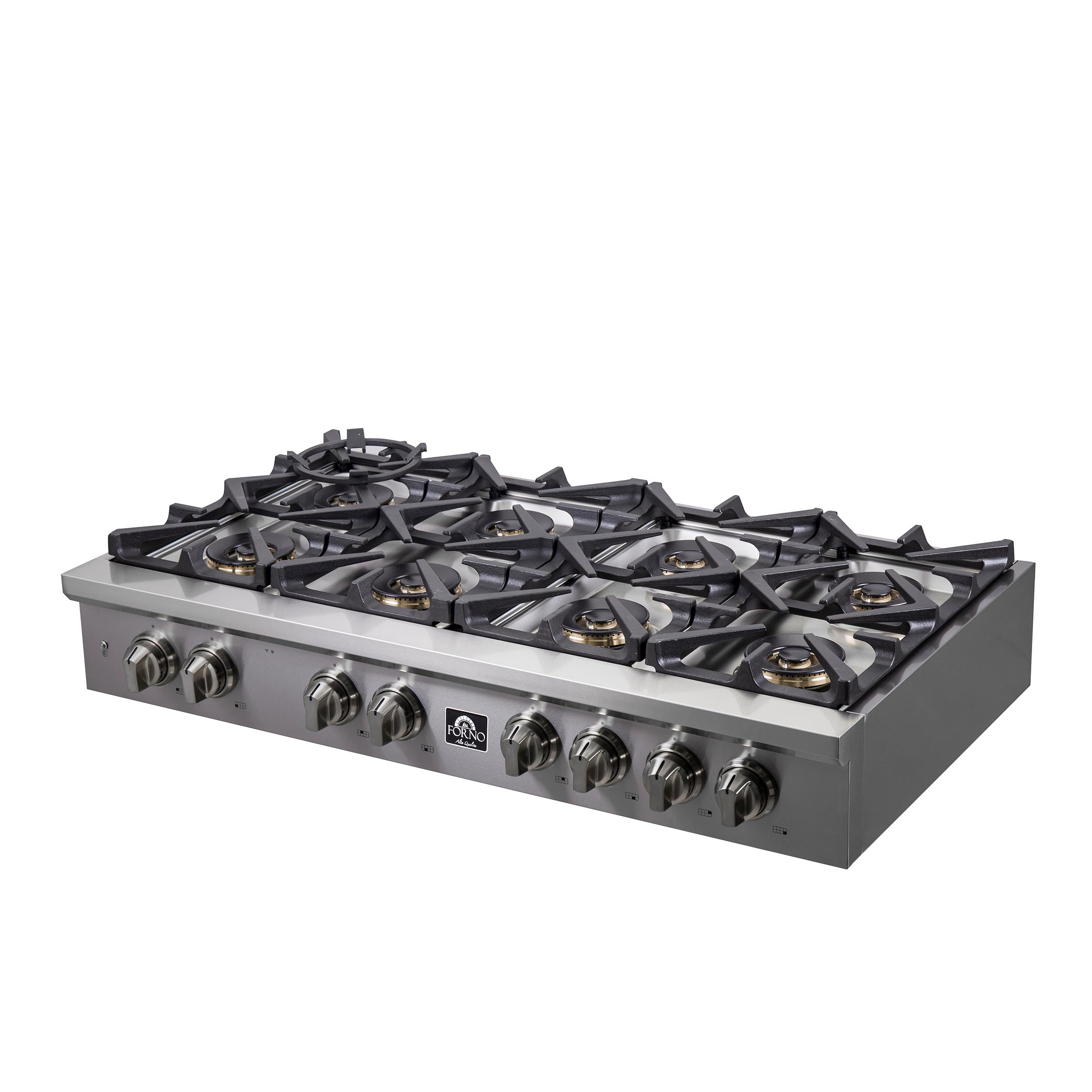 Forno Spezia Alta Qualita 48-Inch Pro-Style Gas Rangetop, Stainless Steel, 8 Sealed Burners, Continuous Cast Iron Grates, High Heat Output