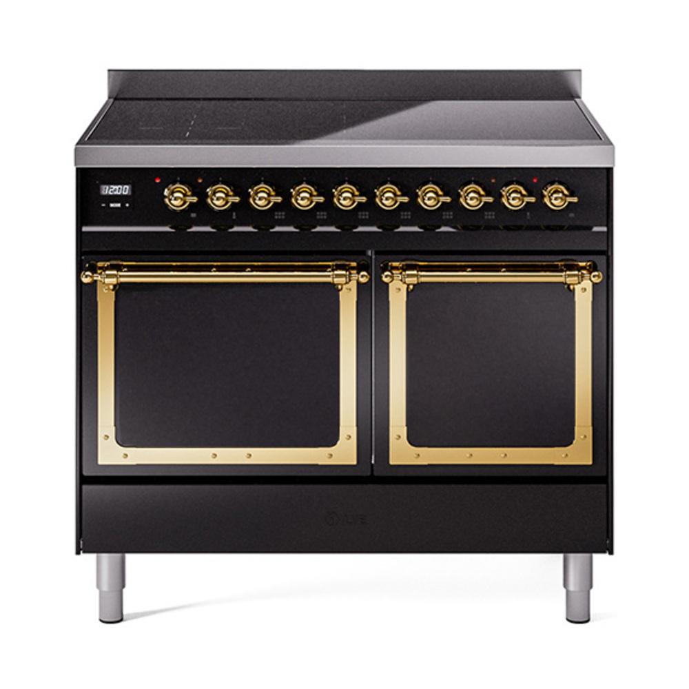 ILVE UNDI406QNMPBKG Nostalgie II Noblesse 40 inch Induction Range (Solid Door, Glossy Black, Brass)