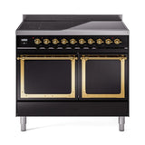 ILVE UNDI406QNMPBKG Nostalgie II Noblesse 40 inch Induction Range (Solid Door, Glossy Black, Brass)