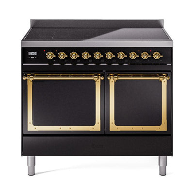 ILVE UNDI406QNMPBKG Nostalgie II Noblesse 40 inch Induction Range (Solid Door, Glossy Black, Brass)
