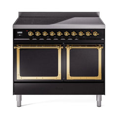 ILVE UNDI406QNMPBKG Nostalgie II Noblesse 40 inch Induction Range (Solid Door, Glossy Black, Brass)