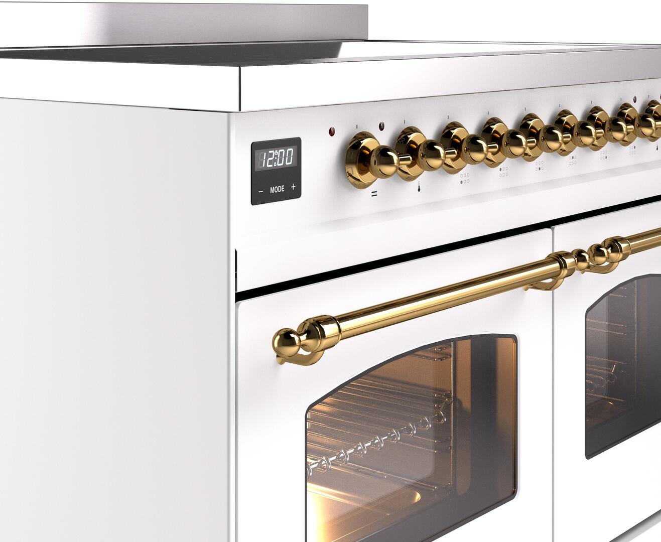 Nostalgie II 40 Inch Electric Freestanding Range in White with Brass Trim