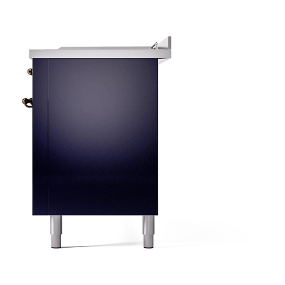 ILVE UN60FSQNMPMBBLP Nostalgie II Noblesse 60 inch Dual Fuel Range (7 Sealed Burners + Griddle + French Top, Liquid Propane, Solid Door, Midnight Blue, Burnished)