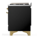 ILVE UM60FNR3BKG Majestic III 60 inch Dual Fuel Range with 9 Burners and Griddle, Dual Function Burner up to 25,000 BTU (Natural Gas, Triple Glass Door, Glossy Black, Brass)