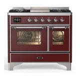 ILVE UMD40FNR3BUC Majestic III 40 inch Dual Fuel Range with 6 Burners and Griddle, Dual Function Burner up to 25,000 BTU (Natural Gas, Triple Glass Door, Burgundy, Chrome)