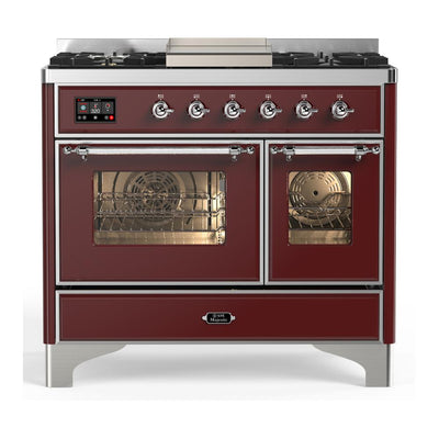 ILVE UMD40FNR3BUC Majestic III 40 inch Dual Fuel Range with 6 Burners and Griddle, Dual Function Burner up to 25,000 BTU (Natural Gas, Triple Glass Door, Burgundy, Chrome)