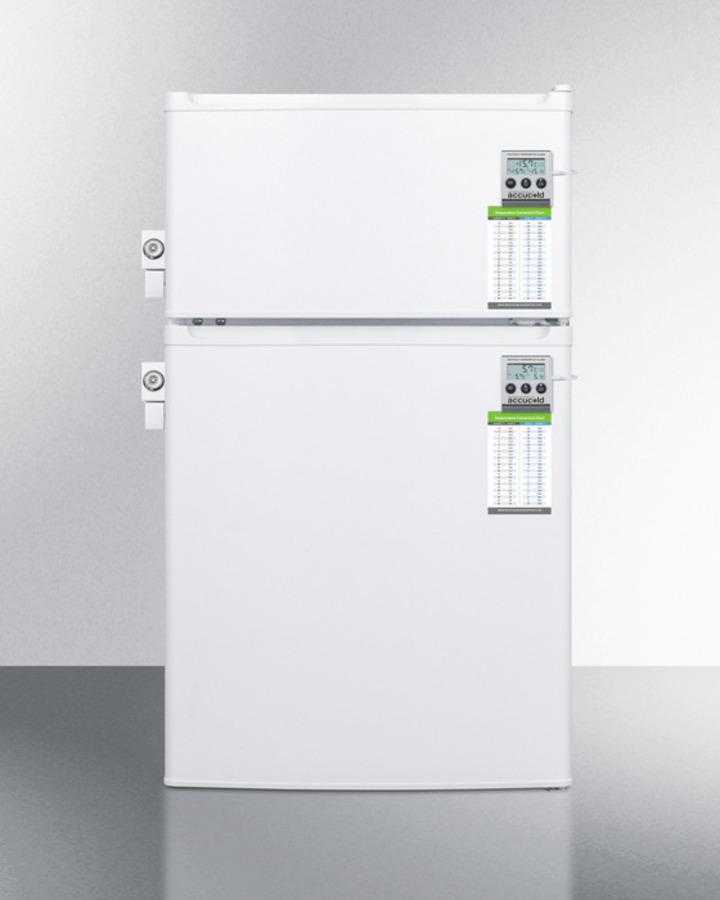Compact Two-door Refrigerator-freezer With Two Side Locks, Temperature Alarm With External Display, and Hospital Grade Cord