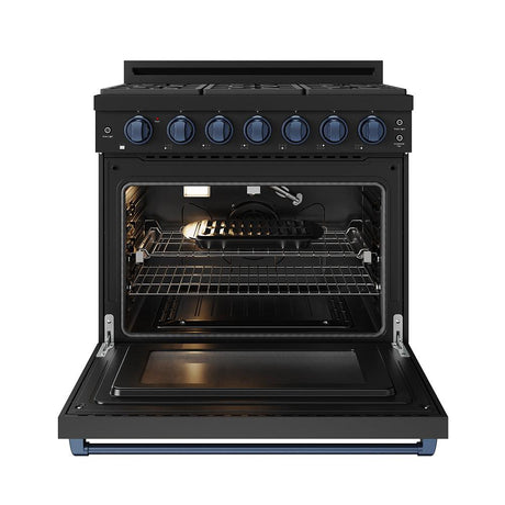 36 Inch Professional Gas Range With Precision Knob In Black and Blue  Gordon Ramsay Series