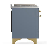 ILVE UM48FNR3BGG Majestic III 48 inch Dual Fuel Range with 8 Burners and Griddle, Dual Function Burner up to 25,000 BTU (Natural Gas, Triple Glass Door, Blue Grey, Brass)