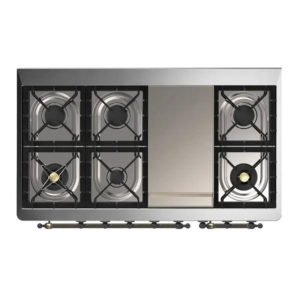 ILVE UM48FNR3RABLP Majestic III 48 inch Dual Fuel Range with 8 Burners and Griddle, Dual Function Burner up to 25,000 BTU (Liquid Propane, Triple Glass Door, RAL, Burnished)