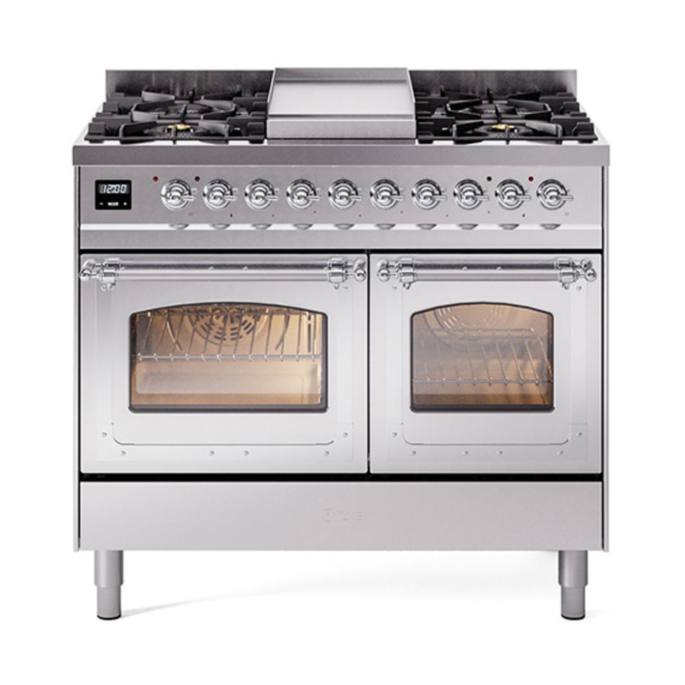 ILVE UND40FNMPSSCLP Nostalgie II Noblesse 40 inch Dual Fuel Range (Liquid Propane, Triple Glass Door, Stainless Steel, Chrome)
