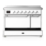 ILVE UMIB48QNR3WHC Majestic III 48 inch Induction Range with 6 Elements, 5.02 cu. ft. Total Oven Capacity (Solid Door, White, Chrome)