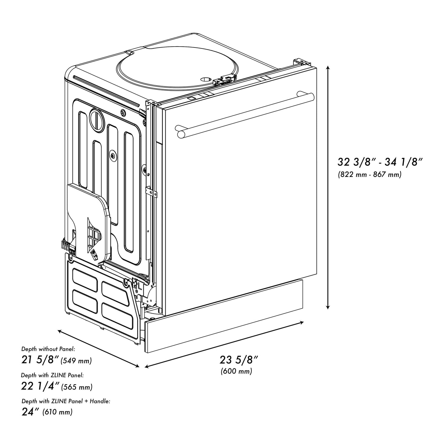 ZLINE 24 in. Top Control Dishwasher with Stainless Steel Tub and Modern Style Handle, 52dBa (DW-24) [Color: DuraSnow]