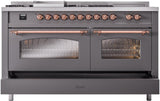 Nostalgie II 60 Inch Dual Fuel Natural Gas Freestanding Range in Matte Graphite with Copper Trim