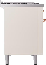 Nostalgie II 48 Inch Dual Fuel Natural Gas Freestanding Range in Antique White with Copper Trim