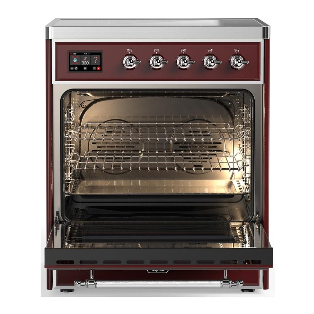 ILVE UMIB30QNR3BUC Majestic III 30 inch Induction Range with 4 Elements, 4 cu. ft. Oven Capacity (Solid Door, Burgundy, Chrome)