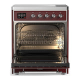 ILVE UMIB30QNR3BUC Majestic III 30 inch Induction Range with 4 Elements, 4 cu. ft. Oven Capacity (Solid Door, Burgundy, Chrome)