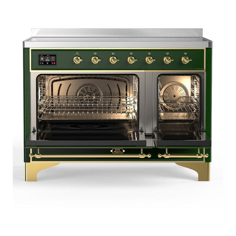 ILVE UMIB48QNR3EGG Majestic III 48 inch Induction Range with 6 Elements, 5.02 cu. ft. Total Oven Capacity (Solid Door, Emerald Green, Brass)
