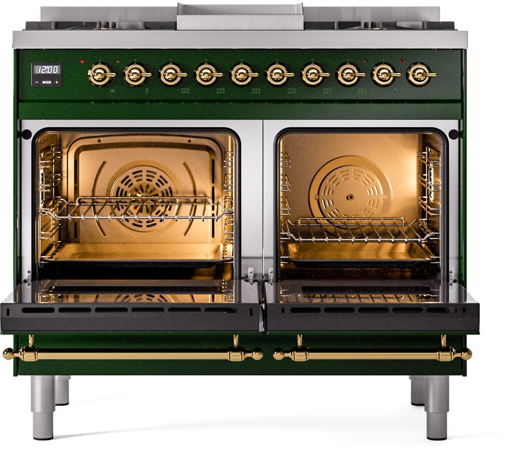 Nostalgie II 40 Inch Dual Fuel Liquid Propane Freestanding Range in Emerald Green with Brass Trim