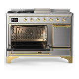 ILVE UM48FSQNR3SSGLP Majestic III 48 inch Dual Fuel Range with 5 Black Brass Burners, Griddle and French Top, Dual Function Burner up to 25,000 BTU (Liquid Propane, Solid Door, Stainless Steel, Brass)