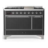 ILVE UM48FQNR3MGCLP Majestic III 48 inch Dual Fuel Range with 8 Burners and Griddle, Dual Function Burner up to 25,000 BTU (Liquid Propane, Solid Door, Graphite Matte, Chrome)