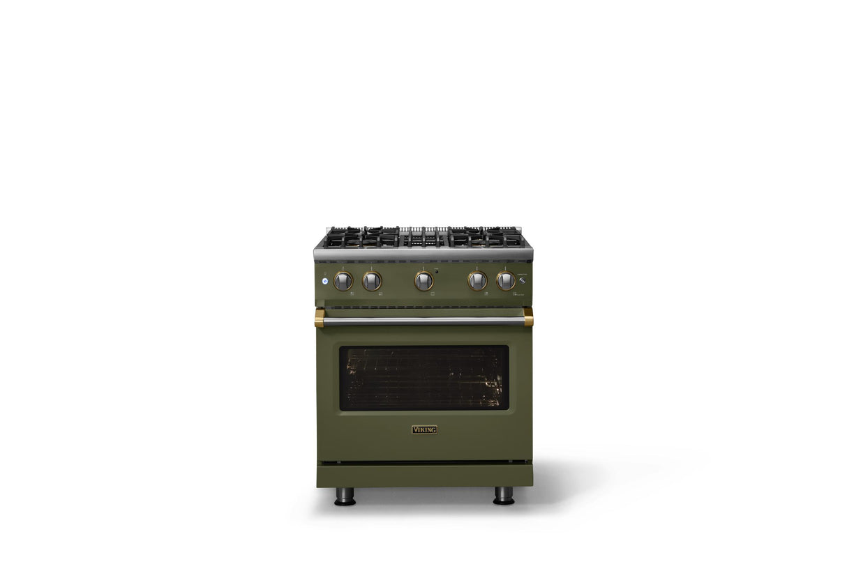 30"W. Sealed Burner Gas Range (Finish: Martini, Trim: Brushed Brass, Fuel: Propane)