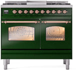 Nostalgie II 40 Inch Dual Fuel Liquid Propane Freestanding Range in Emerald Green with Copper Trim