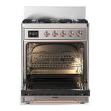 ILVE UM30NR3SSP Majestic III 30 inch Dual Fuel Range with 5 Black Brass Burners, Dual Function Burner up to 25,000 BTU (Natural Gas, Triple Glass Door, Stainless Steel, Copper)