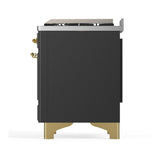 ILVE UMD40FNR3MGG Majestic III 40 inch Dual Fuel Range with 6 Burners and Griddle, Dual Function Burner up to 25,000 BTU (Natural Gas, Triple Glass Door, Graphite Matte, Brass)