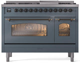 Nostalgie II 48 Inch Dual Fuel Liquid Propane Freestanding Range in Blue Grey with Bronze Trim