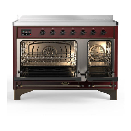 ILVE UMIB48QNR3BUB Majestic III 48 inch Induction Range with 6 Elements, 5.02 cu. ft. Total Oven Capacity (Solid Door, Burgundy, Burnished)