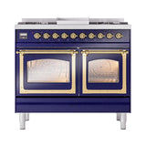 ILVE UND40FNMPMBG Nostalgie II Noblesse 40 inch Dual Fuel Range (Natural Gas, Triple Glass Door, Midnight Blue, Brass)