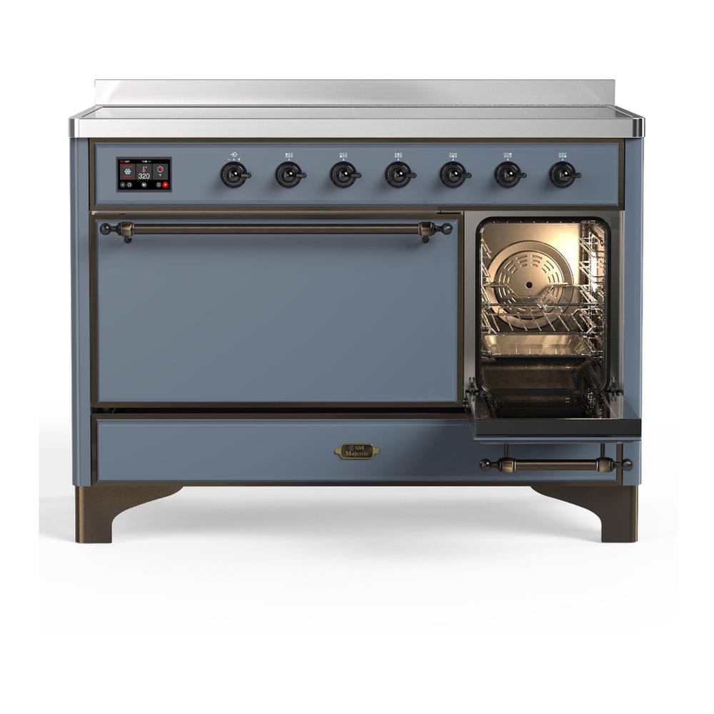 ILVE UMIB48QNR3BGB Majestic III 48 inch Induction Range with 6 Elements, 5.02 cu. ft. Total Oven Capacity (Solid Door, Blue Grey, Burnished)
