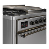 ILVE UM36FQNR3SSB Majestic III 36 inch Dual Fuel Range with 6 Black Brass Burners and Griddle, Dual Function Burner up to 25,000 BTU (Solid Door, Stainless Steel, Burnished, Natural Gas)