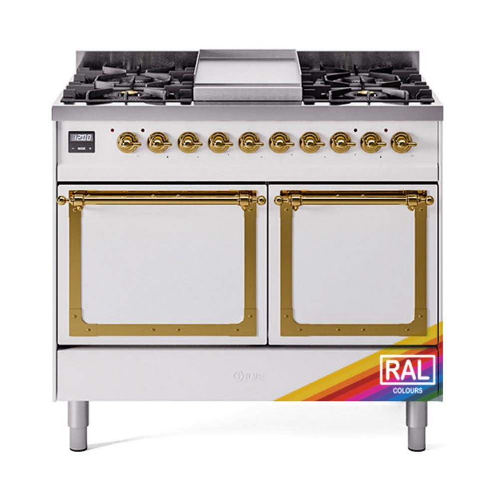 ILVE UND40FQNMPRAGLP Nostalgie II Noblesse 40 inch Dual Fuel Range (Liquid Propane, Solid Door, RAL, Brass)