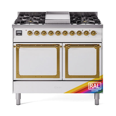 ILVE UND40FQNMPRAGLP Nostalgie II Noblesse 40 inch Dual Fuel Range (Liquid Propane, Solid Door, RAL, Brass)