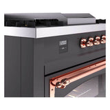 ILVE UN60FSNMPMGP Nostalgie II Noblesse 60 inch Dual Fuel Range (7 Sealed Burners + Griddle + French Top, Natural Gas, Triple Glass Door, Graphite Matte, Copper)