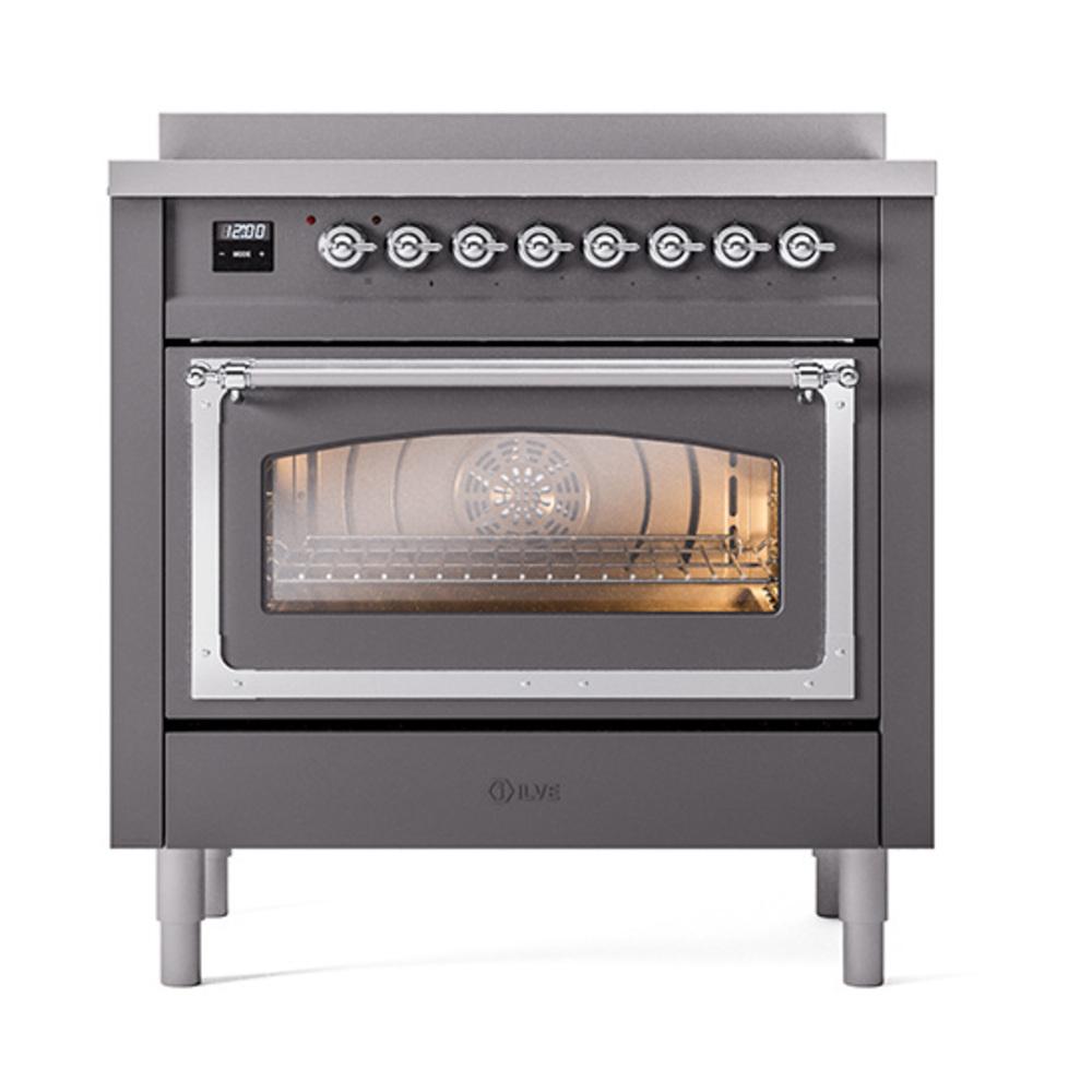 ILVE UNI366NMPMGC Nostalgie II Noblesse 36 inch Induction Range (Triple Glass Door, Graphite Matte, Chrome)
