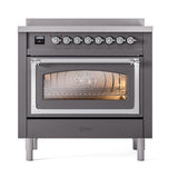 ILVE UNI366NMPMGC Nostalgie II Noblesse 36 inch Induction Range (Triple Glass Door, Graphite Matte, Chrome)