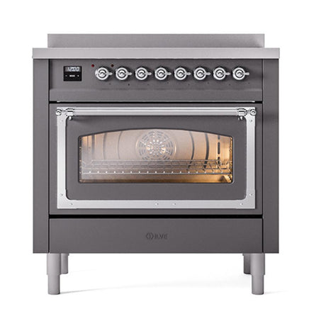 ILVE UNI366NMPMGC Nostalgie II Noblesse 36 inch Induction Range (Triple Glass Door, Graphite Matte, Chrome)