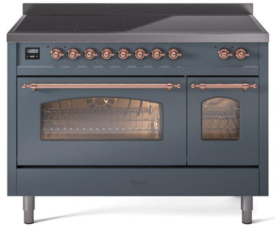 Nostalgie II 48 Inch Electric Freestanding Range in Blue Grey with Copper Trim