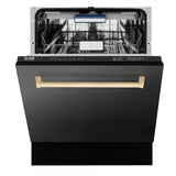 ZLINE Autograph Edition 24" 3rd Rack Top Control Tall Tub Dishwasher in Black Stainless Steel with Accent Handle, 51dBa (DWVZ-BS-24) [Color: Gold]