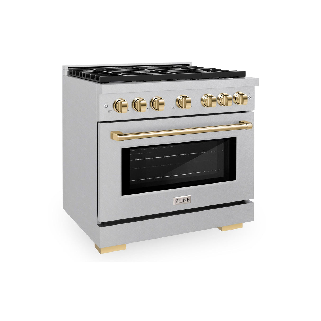 ZLINE Autograph Edition 36 in. 5.2 cu. ft. 6 Burner Gas Range with Convection Gas Oven in DuraSnow' Stainless Steel and Polished Gold Accents (SGRSZ-36-G)