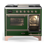 ILVE UMD40FNR3EGP Majestic III 40 inch Dual Fuel Range with 6 Burners and Griddle, Dual Function Burner up to 25,000 BTU (Natural Gas, Triple Glass Door, Emerald Green, Copper)