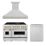 ZLINE 48" Autograph Edition Kitchen Package with DuraSnow Stainless Steel Gas Range, Range Hood and Dishwasher with Gold Accents (3AKPR-RGSRHDWM48-G)
